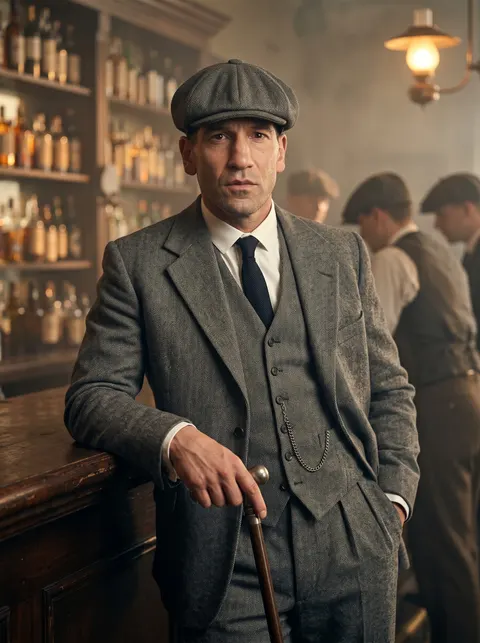 Jon Bernthal — 1920s smoky bar flat cap and tweed portrait, AI-generated