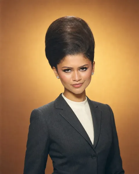 Zendaya — 1960s beehive and tailored suit, AI-generated portrait