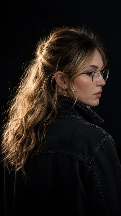 Sydney Sweeney — backlit over-the-shoulder portrait, AI-generated
