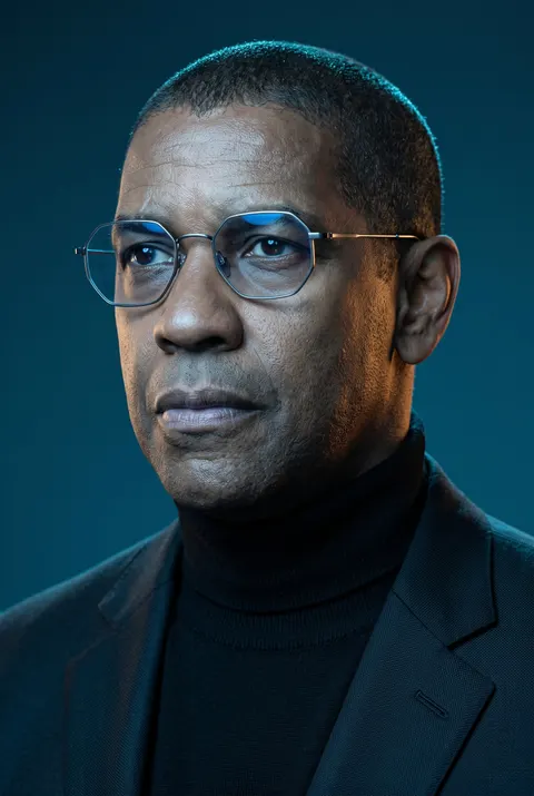 Denzel Washington — cool blue tech portrait with amber kicker, AI-generated