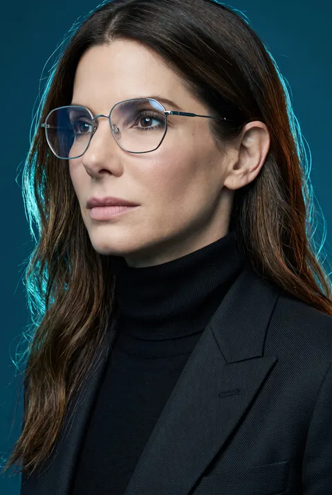 Sandra Bullock — cool blue tech portrait with amber kicker, AI-generated