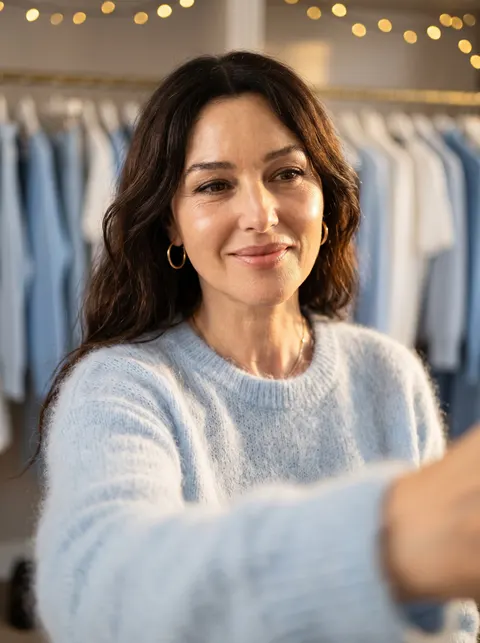 Monica Bellucci — golden-hour boutique selfie, AI-generated