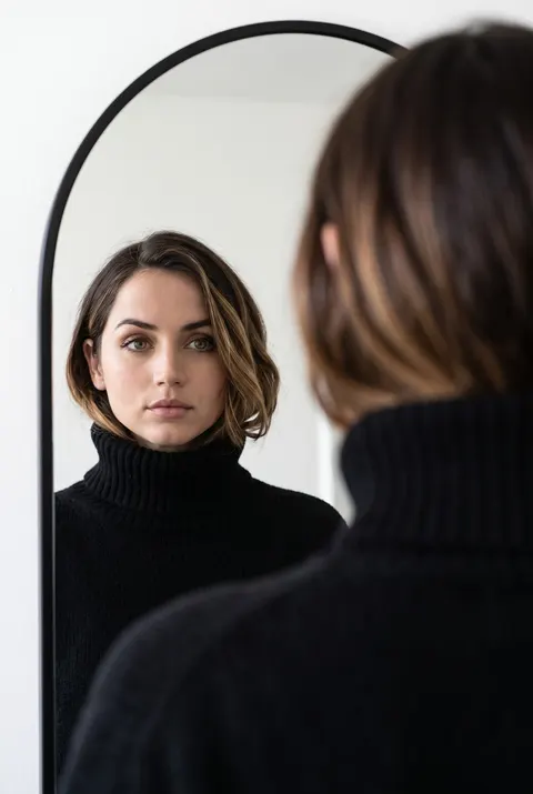 Ana de Armas — mirror-gaze editorial portrait, AI-generated