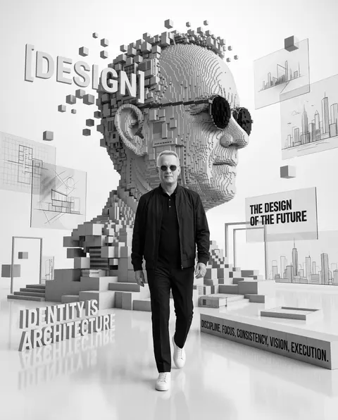 Tom Hanks — monochrome futurist voxel monument portrait, AI-generated