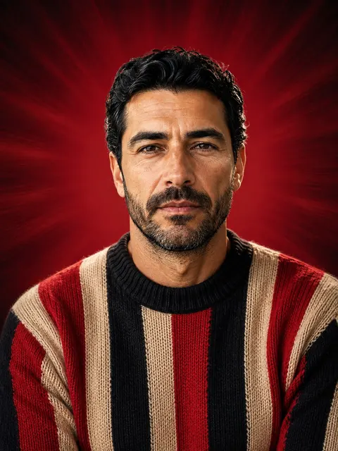 Red Radial Editorial Knitwear Portrait — 3