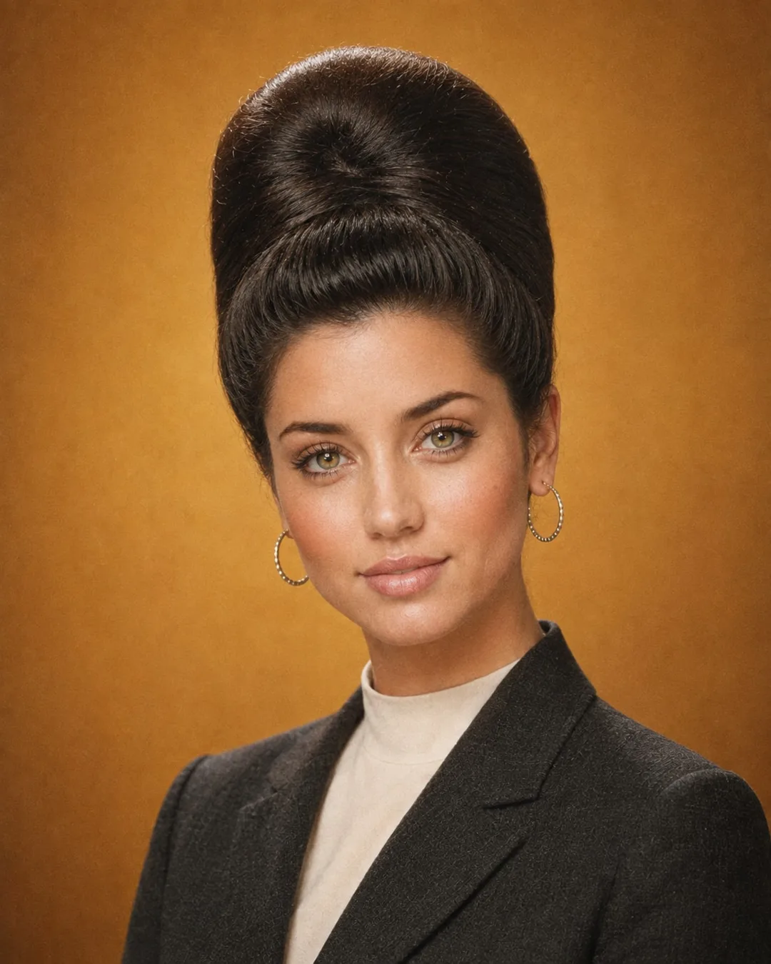 Ana de Armas — 1960s beehive and tailored suit, AI-generated portrait