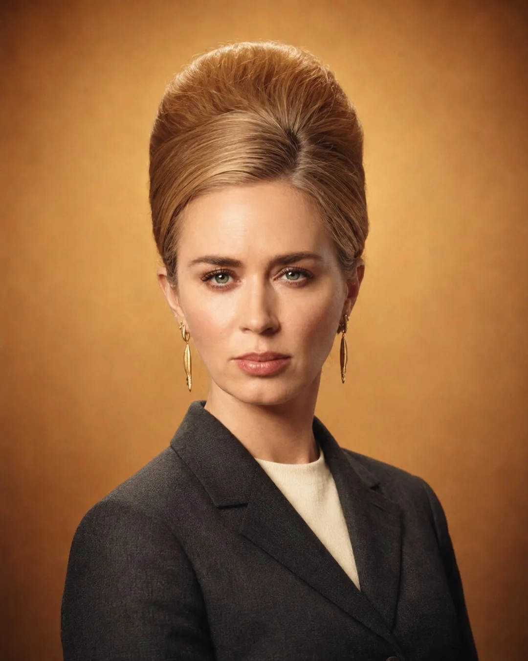 Emily Blunt — 1960s beehive and tailored suit, AI-generated portrait