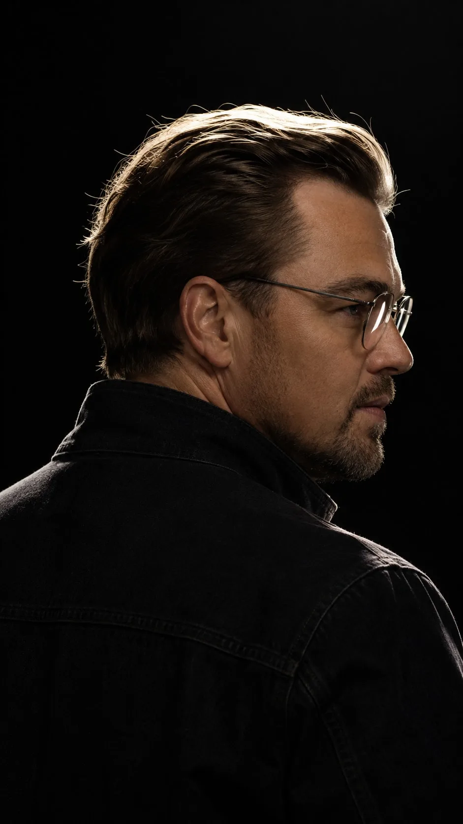 Leonardo DiCaprio — backlit over-the-shoulder portrait, AI-generated