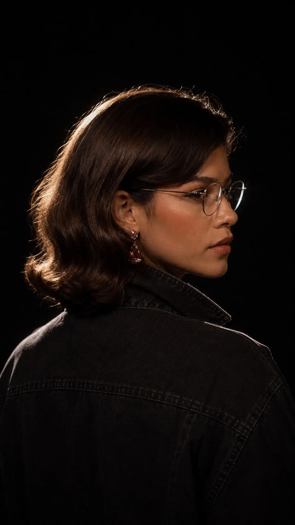 Zendaya — backlit over-the-shoulder portrait, AI-generated