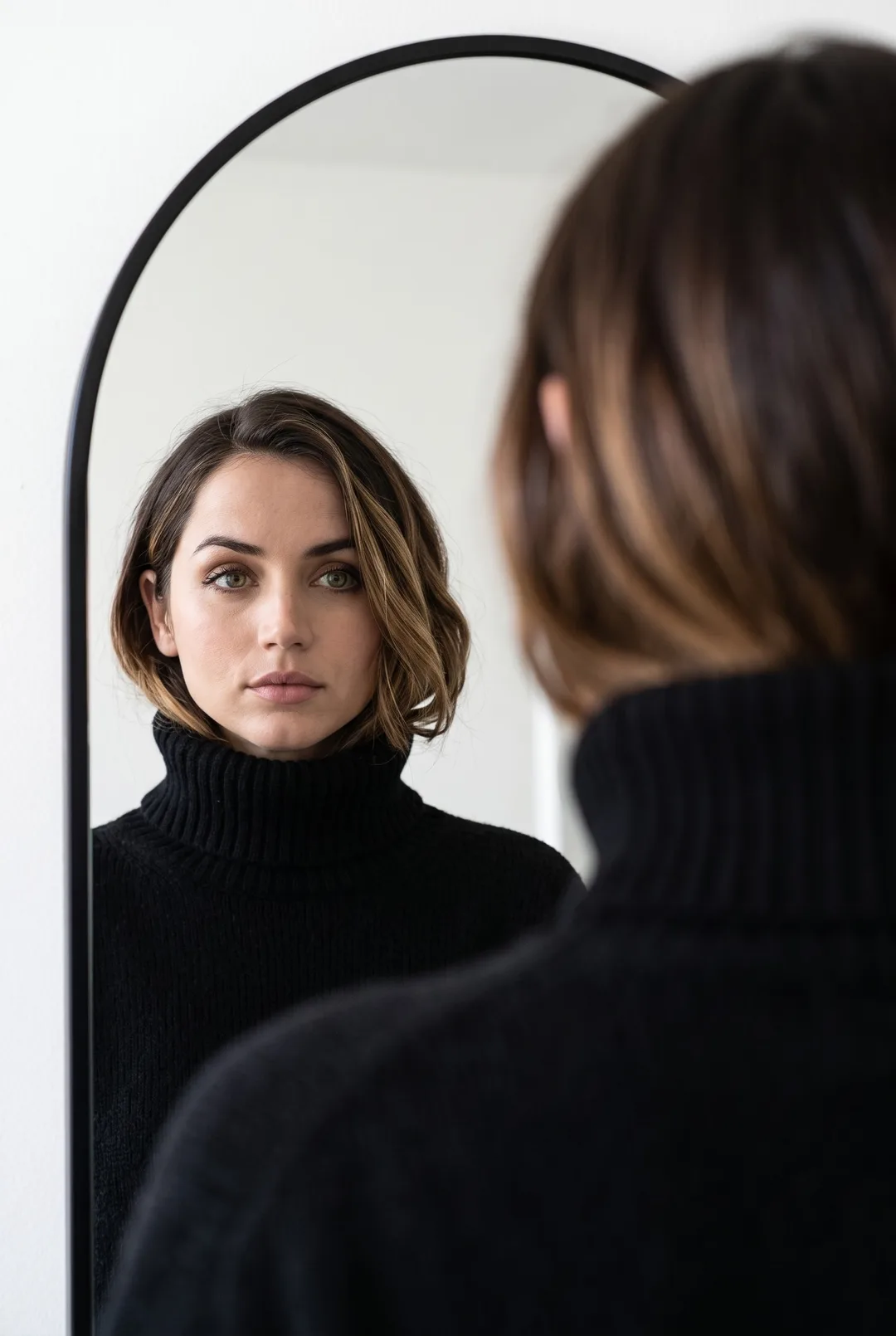 Ana de Armas — mirror-gaze editorial portrait, AI-generated