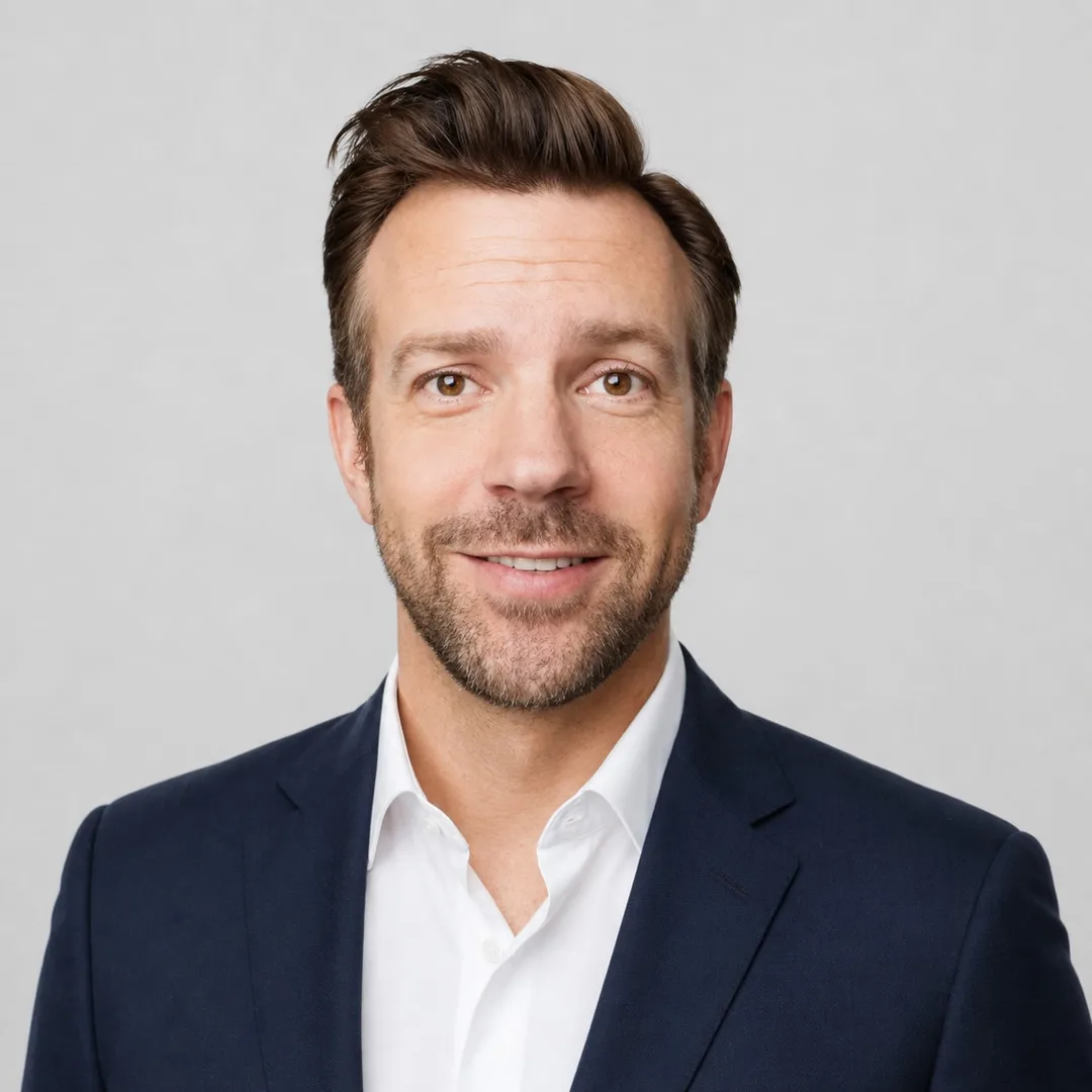 Jason Sudeikis — professional headshot, AI-generated portrait